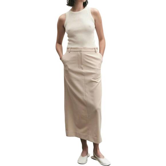 NEW MIJEONG PARK split back midi skirt in beige - Picture 1 of 6